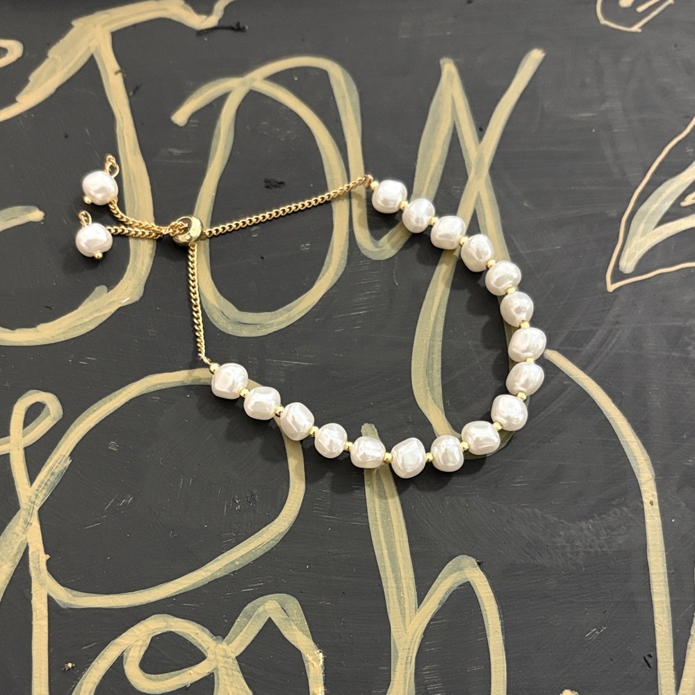 Gold and White Pearl Adjustable Bracelet